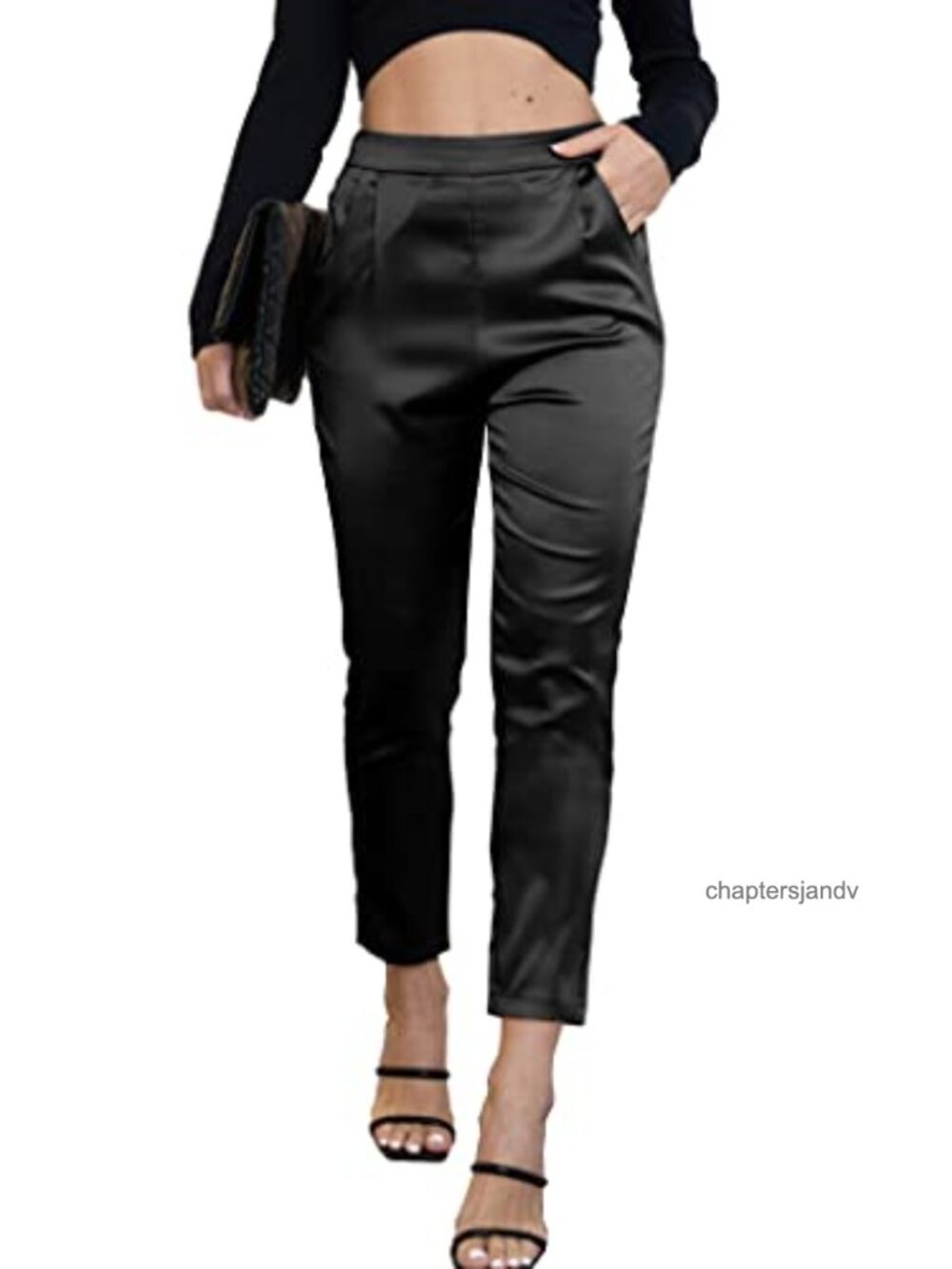 Women's Satin Pleated High Waist Pull On Tapered Dress Pants